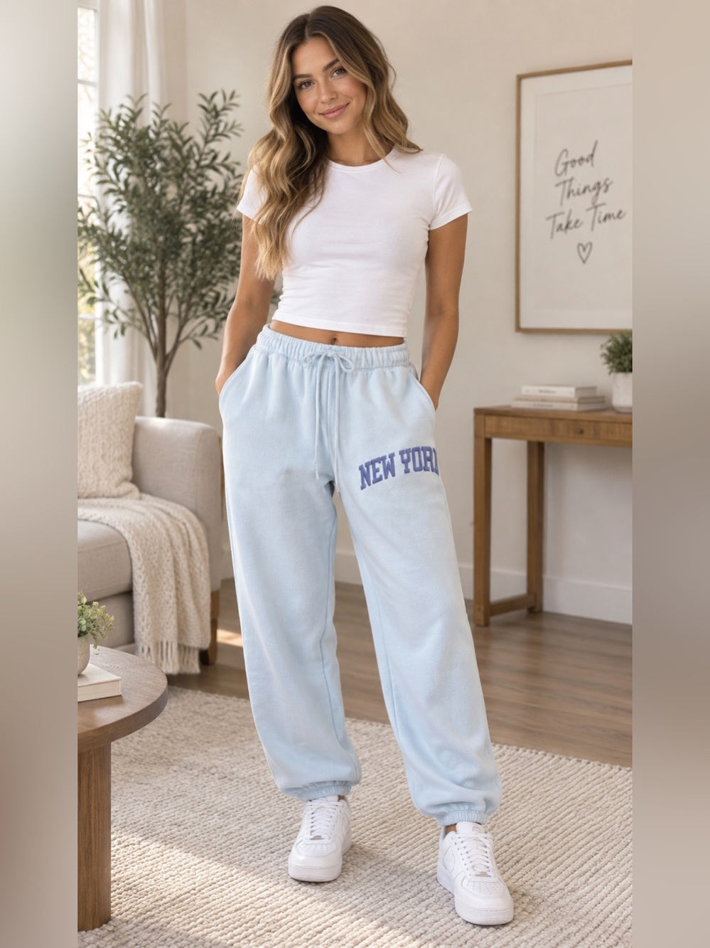 Self Esteem Light Blue Kids Sweatpants with 'New York' Graphic